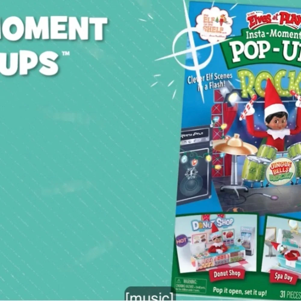 NWT elf on the shelf Insta-Moments Pop-Ups 3 pack Rock star donut shop